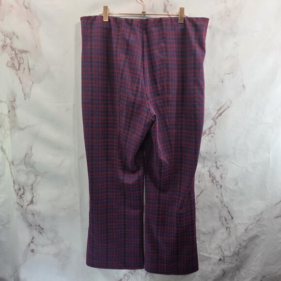Anthropologie Pants Womens Large Red Blue Plaid High Rise Flare Pull On Maeve - Picture 6 of 14